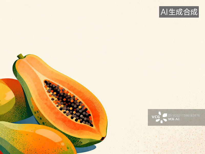 【AI数字艺术】色彩鲜艳的新鲜木瓜图片素材