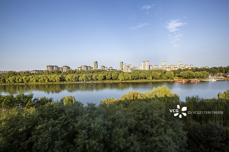 北京通州大运河森林公园：从月岛观景平台俯拍通州大运河图片素材