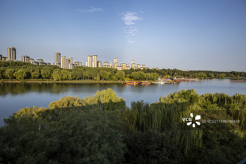 北京通州大运河森林公园：从月岛观景平台俯拍通州大运河图片素材