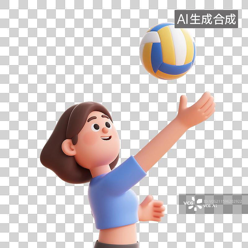 【AI数字艺术】3D渲染卡通人物，女子排球，沙滩排球，排球运动员，美女，体育运动，比赛，免抠元素图片素材