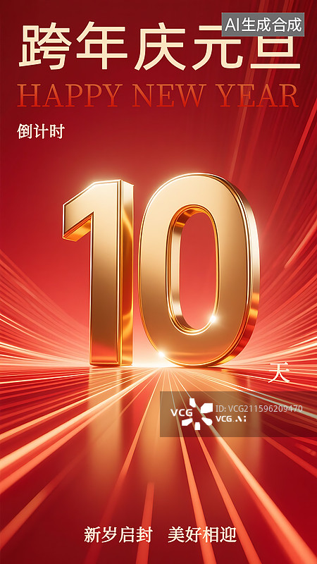 【AI数字艺术】元旦倒计时3D红色海报模板图片素材