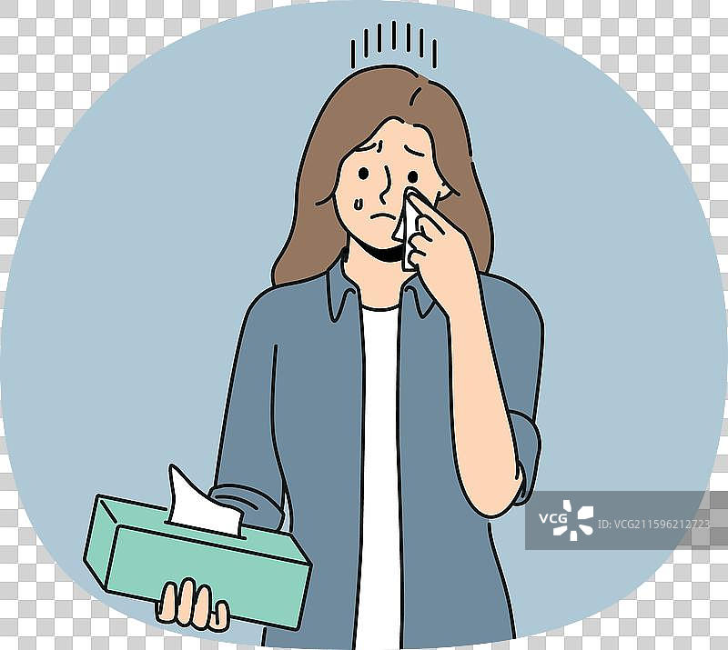 哭泣的女人用纸巾擦眼泪图片素材