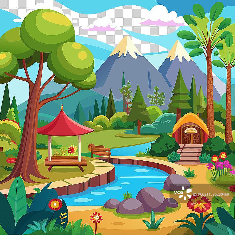 卡通自然公园和森林的场景图片素材