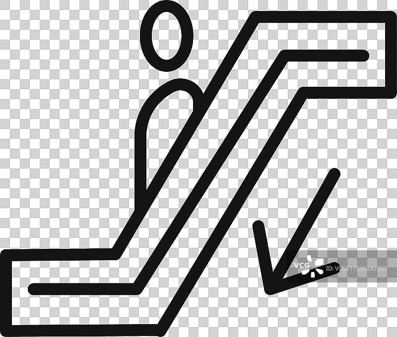 黑色自动扶梯向下图标轮廓集合图片素材