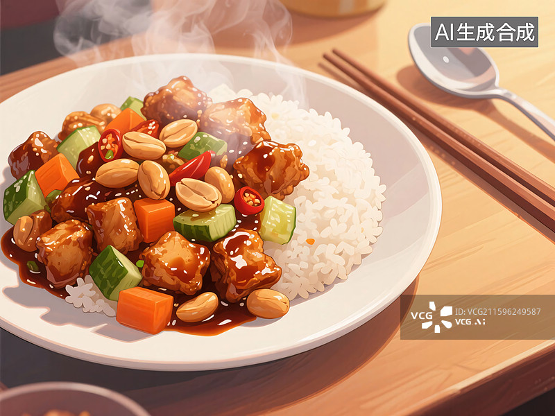 【AI数字艺术】宫保鸡丁盖浇饭图片素材