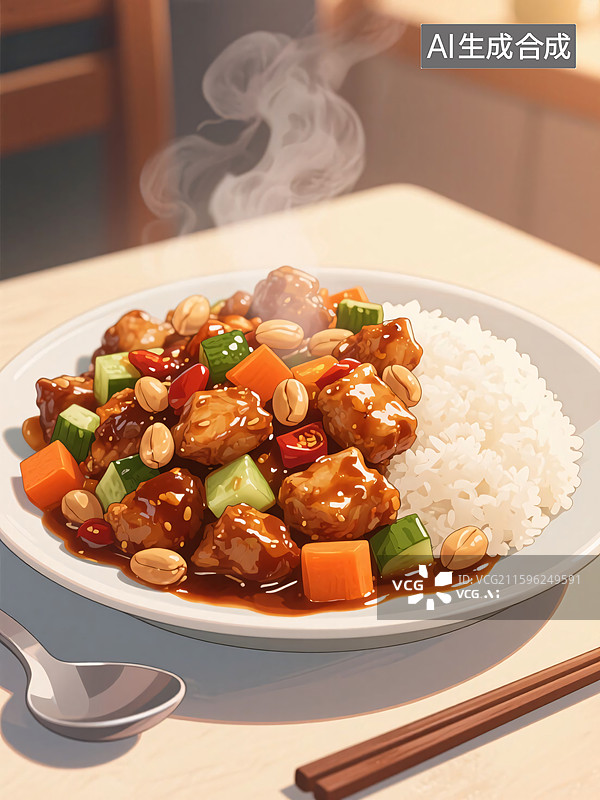 【AI数字艺术】宫保鸡丁盖浇饭图片素材