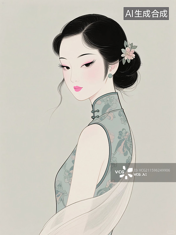 【AI数字艺术】民国风旗袍女子图片素材