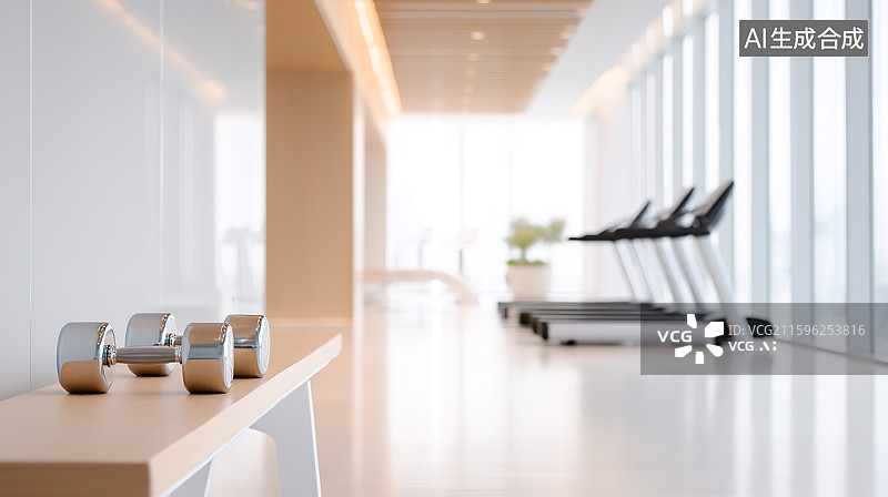 【AI数字艺术】健身房里的哑铃特写和健康生活方式概念图片素材