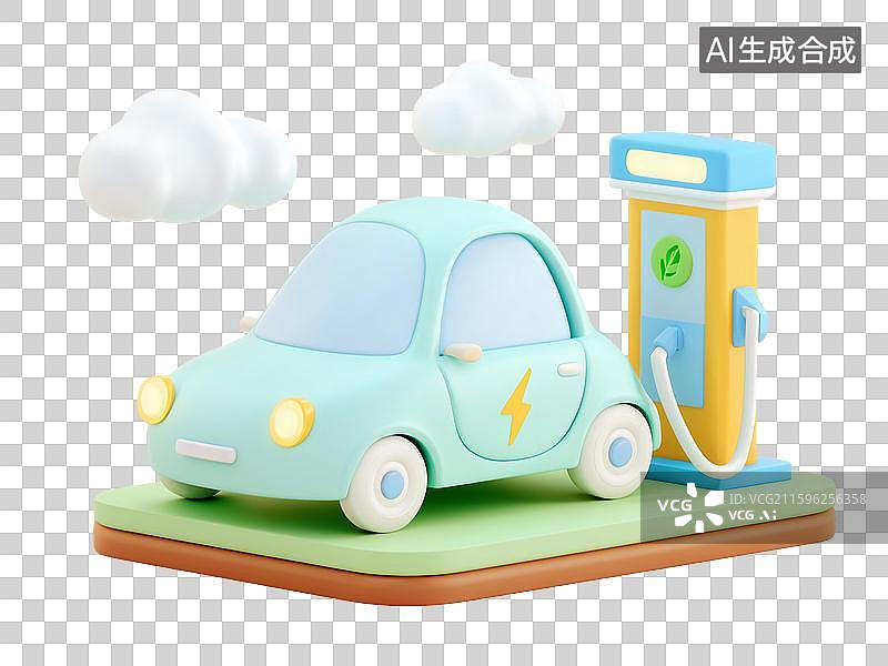 【AI数字艺术】3D电动汽车充电场景插画图片素材