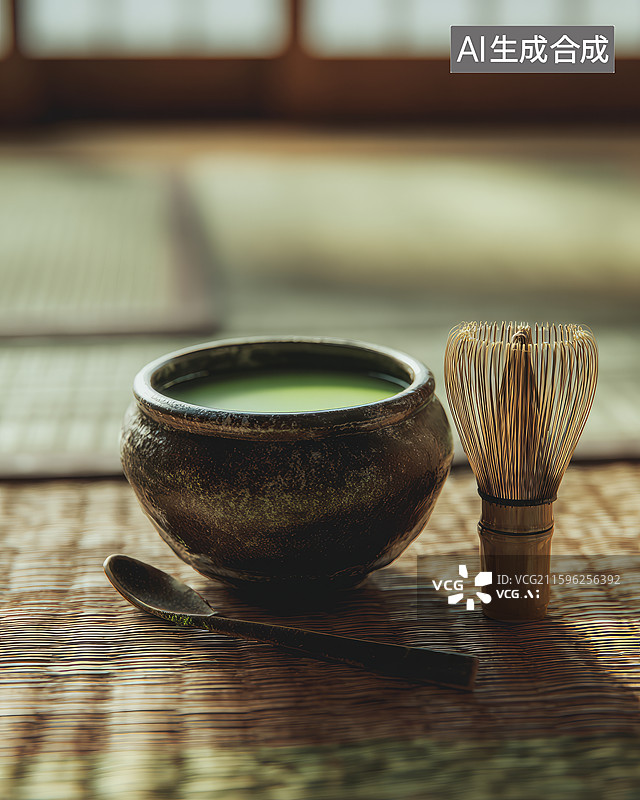 【AI数字艺术】传统日式抹茶茶具图片素材