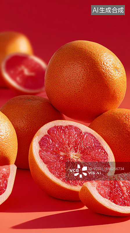 【AI数字艺术】鲜艳背景上的红葡萄柚图片素材