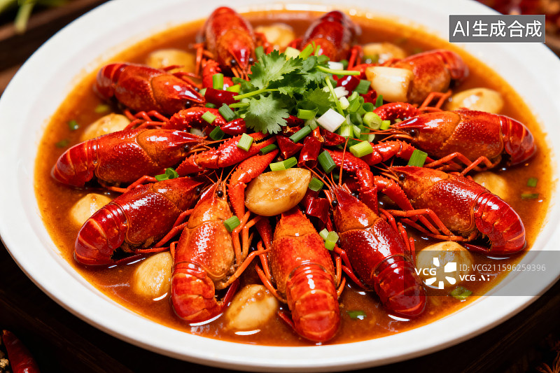 【AI数字艺术】红油小龙虾配蒜瓣图片素材
