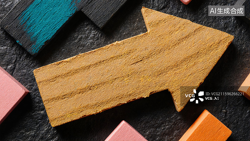 【AI数字艺术】木制箭头指向未来图片素材