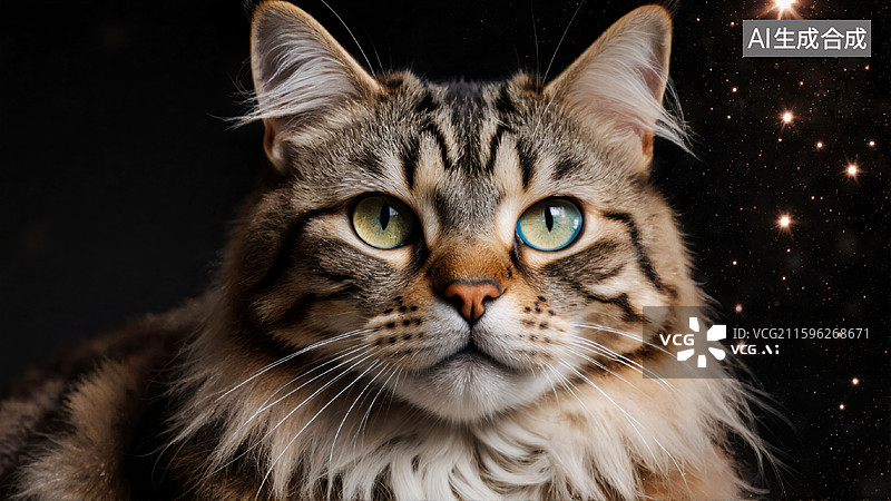 【AI数字艺术】星空下的虎斑猫图片素材