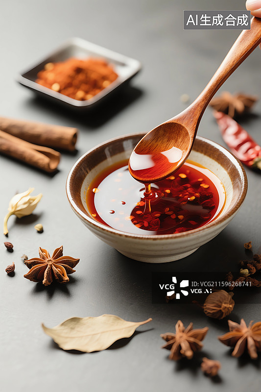 【AI数字艺术】一碗中国传统红油辣椒油调料图片素材