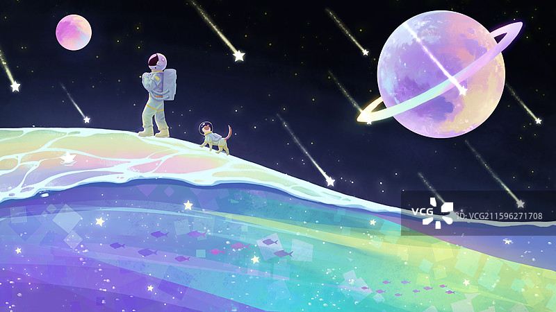 唯美治愈星河下的宇航员图片素材