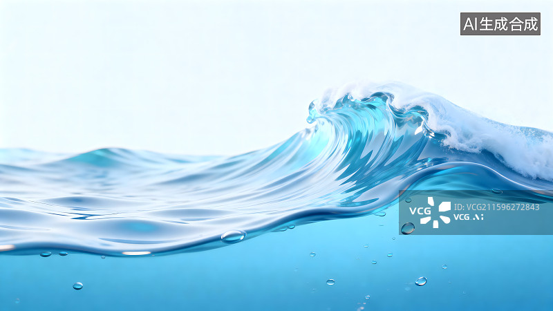 【AI数字艺术】清澈蓝色水波与漂浮气泡图片素材