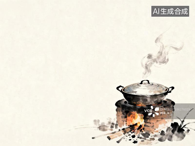 【AI数字艺术】传统炉灶上烹饪的锅具图片素材