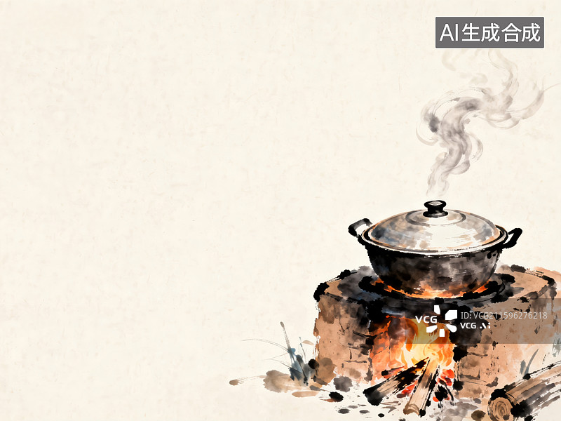 【AI数字艺术】传统炉灶上烹饪的锅具图片素材