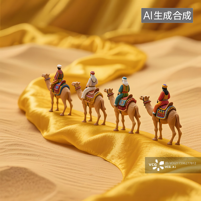 【AI数字艺术】金色绸带骆驼队丝绸之路图片素材