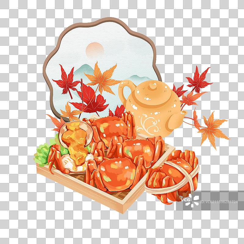 手绘肥美大闸蟹组合图片素材