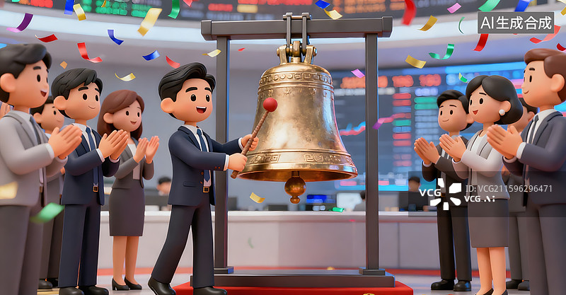 【AI数字艺术】3D渲染的股票交易所金融证券商务场景插画图片素材