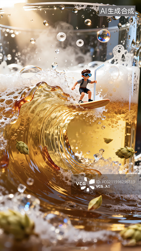 【AI数字艺术】微距啤酒节冲浪夏天场景图片素材