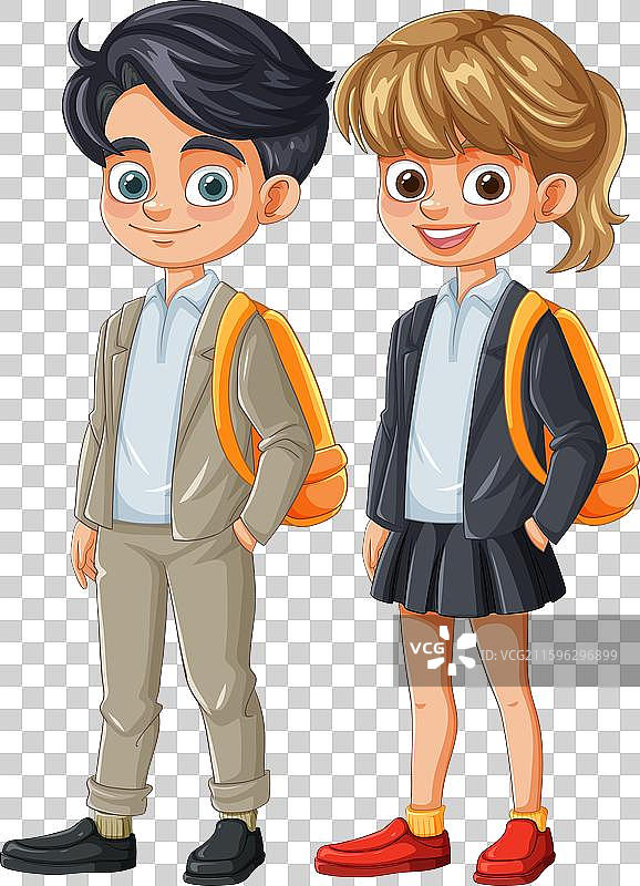 两个穿着校服的孩子在微笑图片素材