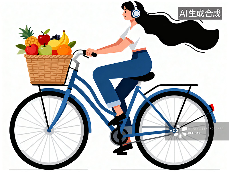 【AI数字艺术】女子骑车买水果图片素材