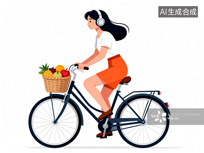 【AI数字艺术】女子骑车买水果图片素材