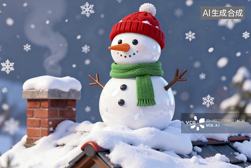 【AI数字艺术】屋顶上的欢乐雪人图片素材