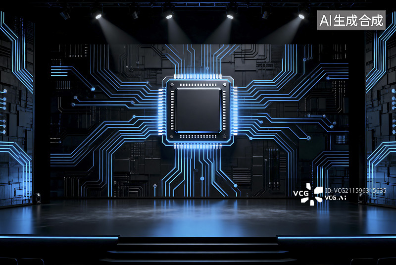 【AI数字艺术】科技感十足的舞台背景图片素材