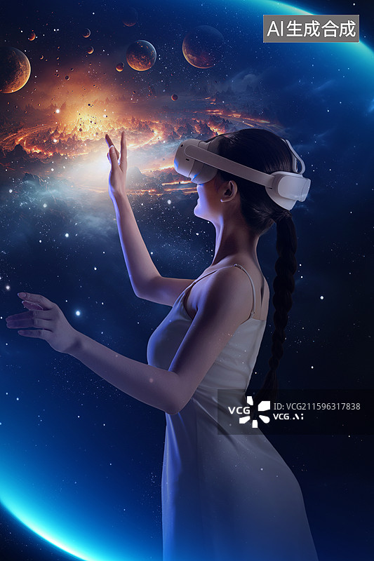 【AI数字艺术】戴VR眼镜的青年女人图片素材