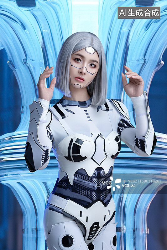【AI数字艺术】一位科技感机器人美女图片素材