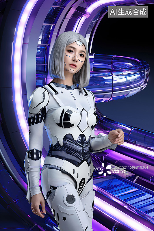 【AI数字艺术】一位科技感机器人美女图片素材