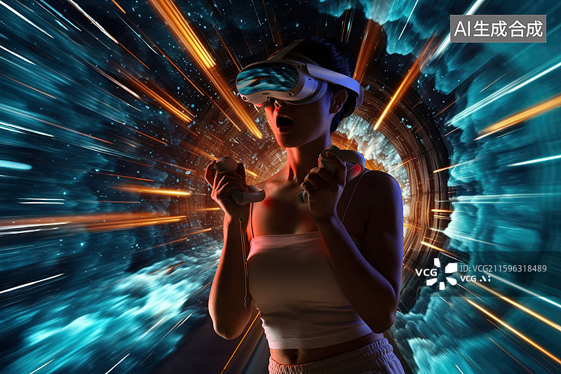 【AI数字艺术】戴VR眼镜的青年女人图片素材