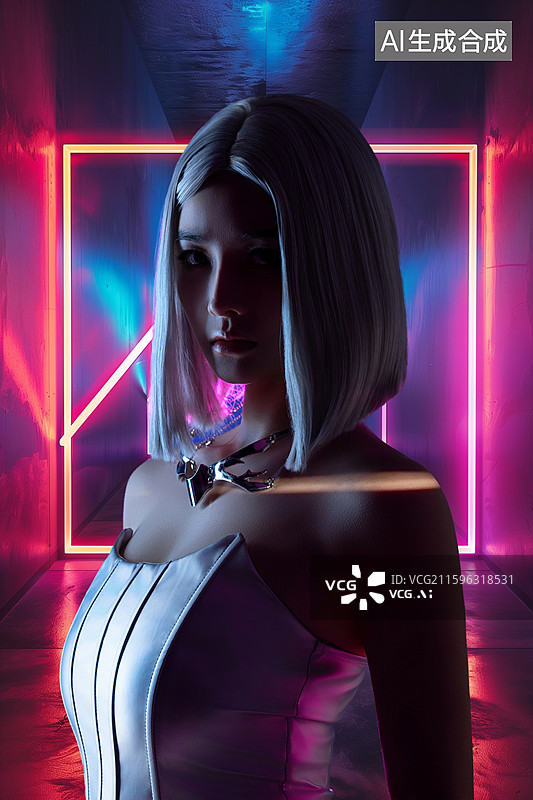 【AI数字艺术】一位时尚科幻美女图片素材