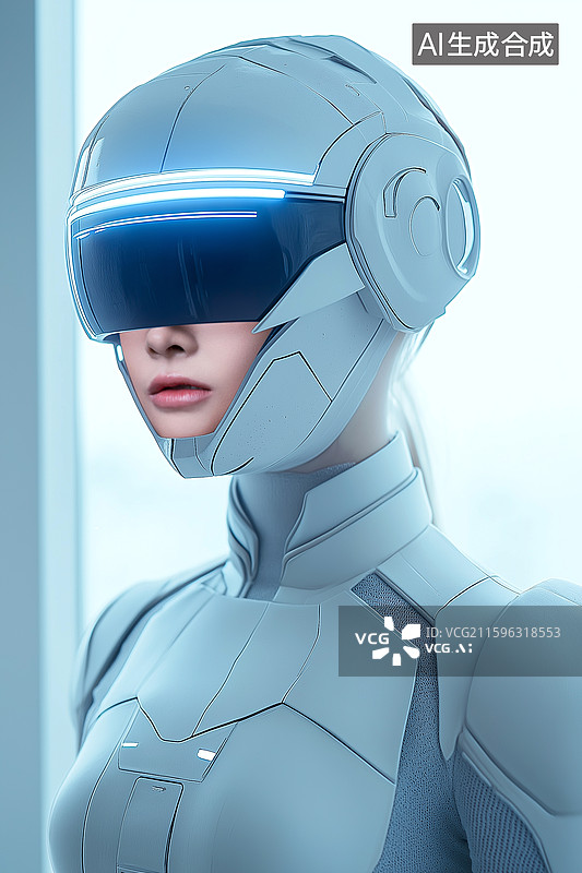 【AI数字艺术】一位戴3D眼镜的科技感机器人美女图片素材