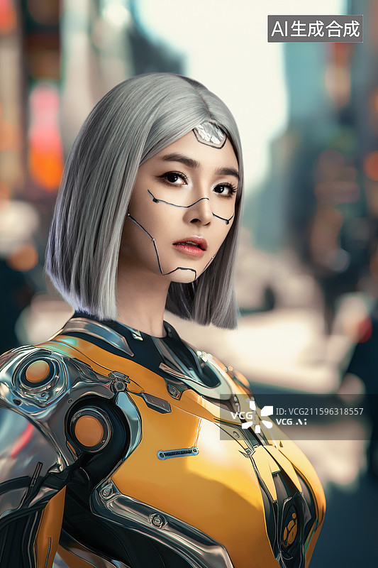 【AI数字艺术】一位科技感机器人美女图片素材