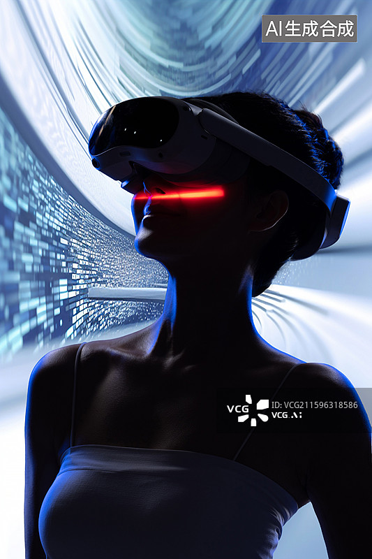 【AI数字艺术】戴VR眼镜的青年女人图片素材