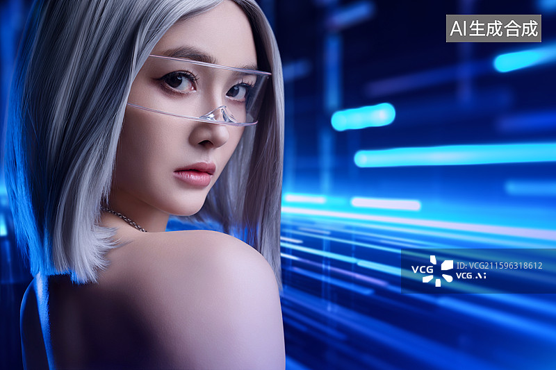 【AI数字艺术】一位戴眼镜的时尚个性美女图片素材