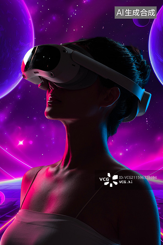 【AI数字艺术】戴VR眼镜的青年女人图片素材