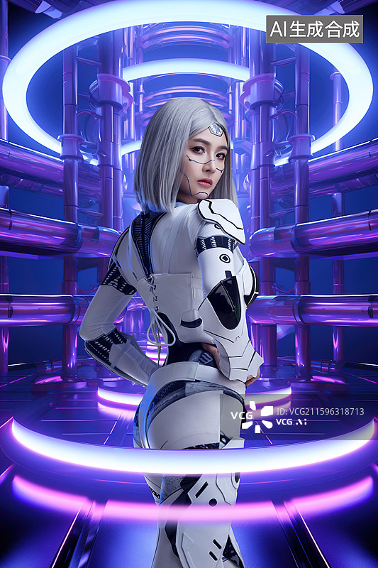 【AI数字艺术】一位科技感机器人美女图片素材