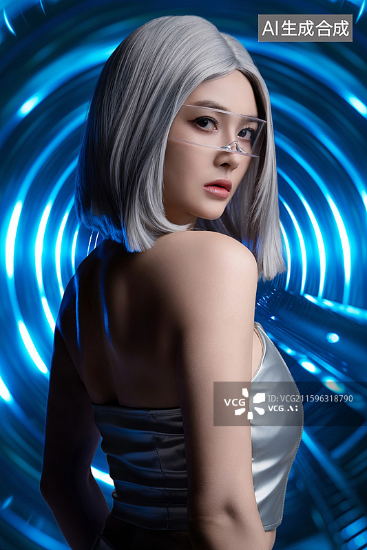 【AI数字艺术】一位戴眼镜的时尚个性美女图片素材