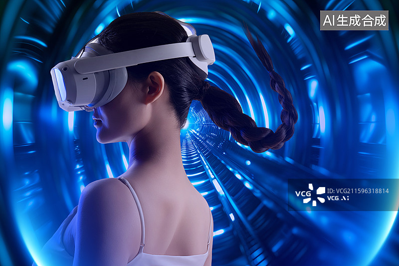 【AI数字艺术】戴VR眼镜的青年女人图片素材