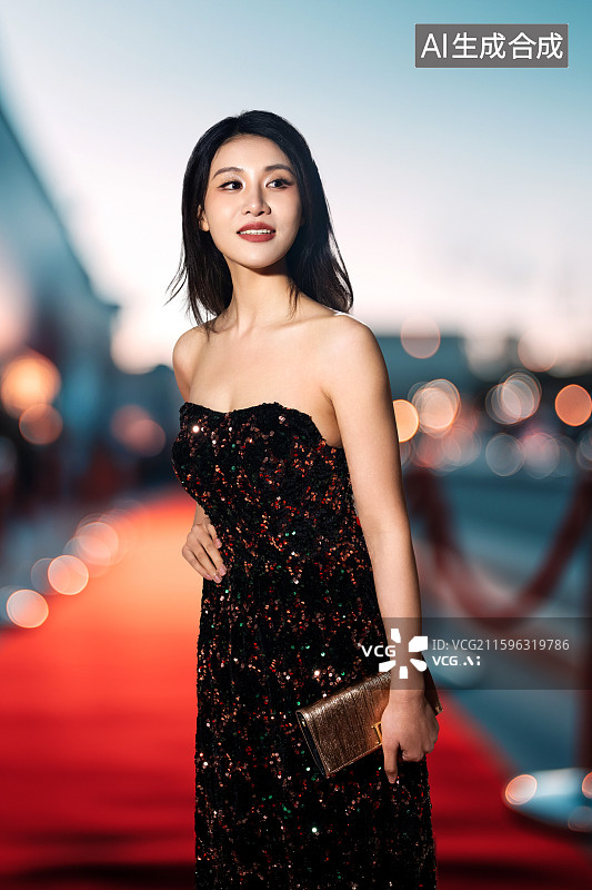 【AI数字艺术】红毯上的优雅女艺人图片素材