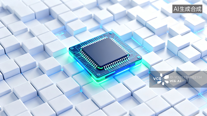 【AI数字艺术】未来智能的蓝绿科技感芯片图片素材