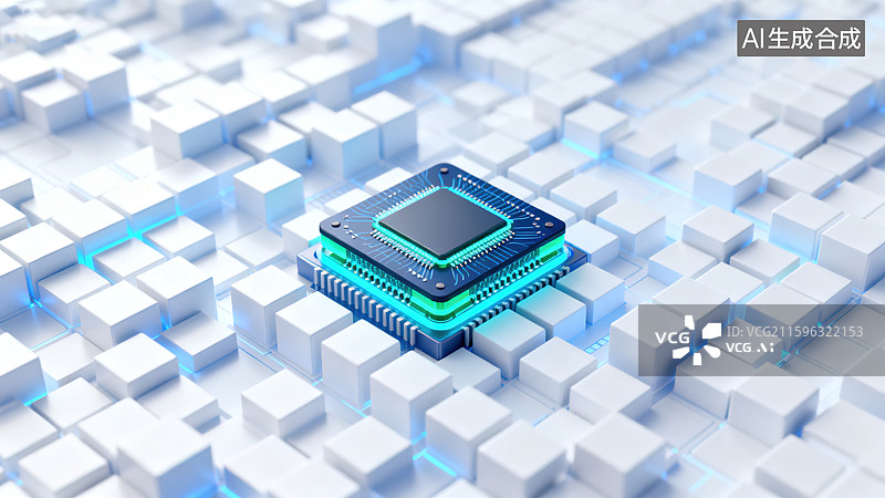 【AI数字艺术】未来智能的蓝绿科技感芯片图片素材