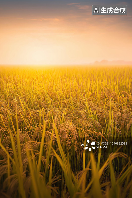 【AI数字艺术】金色麦田日落景象图片素材