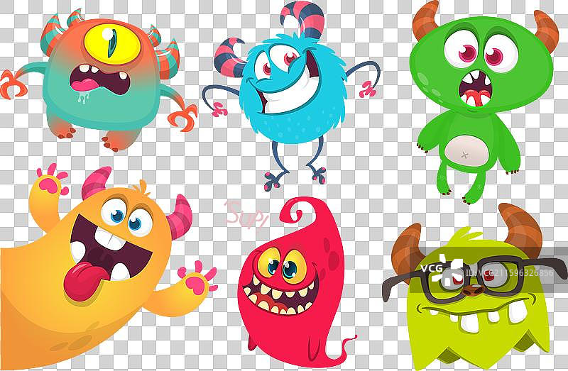滑稽的卡通怪物，表情各异图片素材